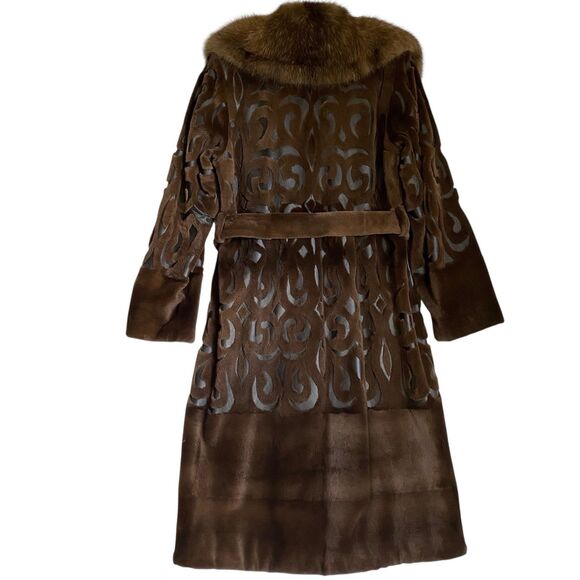 Vintage Sable Mink Fur Coat Full Length Women M Brown Belted Leather Luxury - Picture 3 of 15